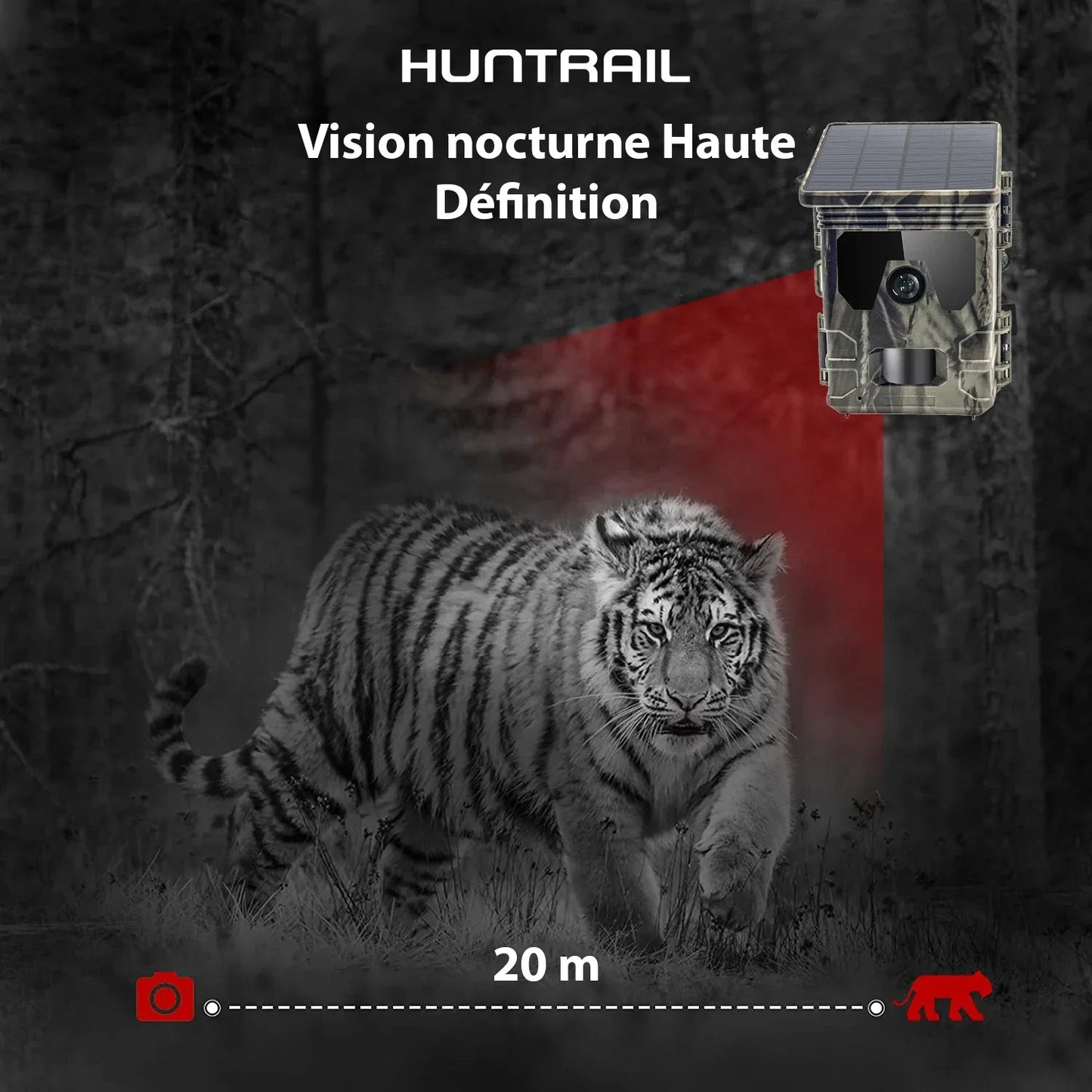 Caméra de chasse Huntrail 2K 4G avec panneau solaire