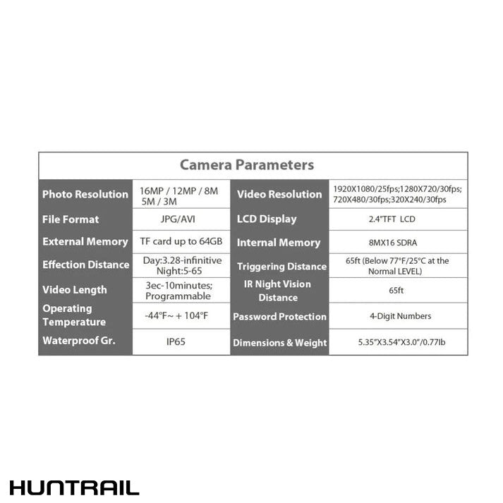 Caméra de chasse Huntrail 16MP à détecteur de mouvement