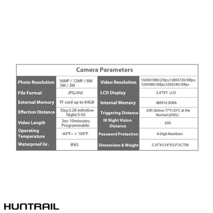 Cámara de caza con detector de movimiento Huntrail de 16MP