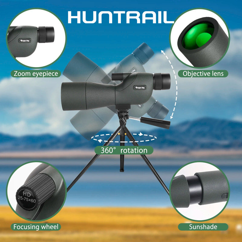 Télescope monoculaire noir avec trépied 25-75x60